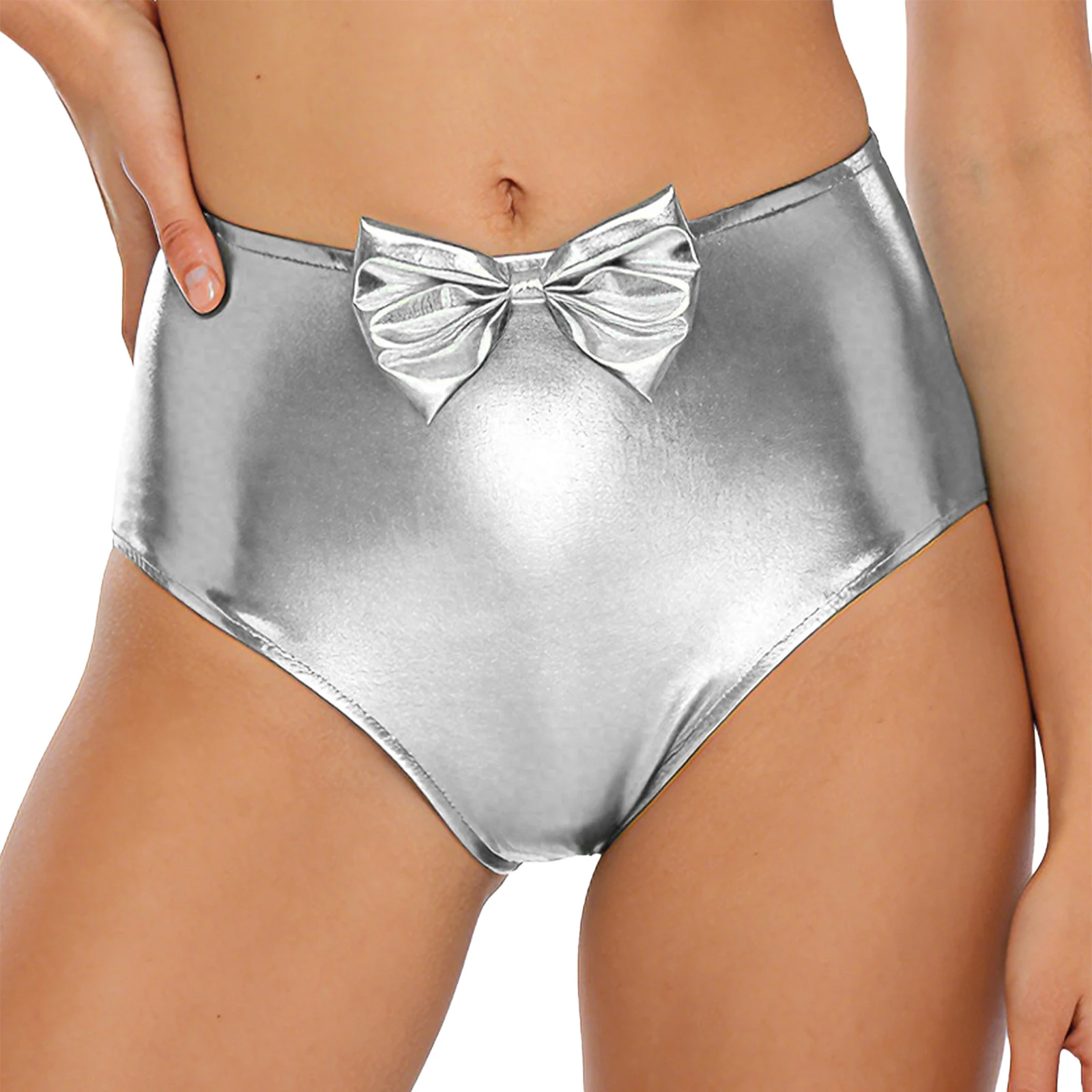 

Женские блестящие металлические шорты с высокой талией и милым бантом, шорты с рюшами для ночного клуба, шорты для танцев на пилоне, костюм для рейв-вечеринки, музыкального фестиваля