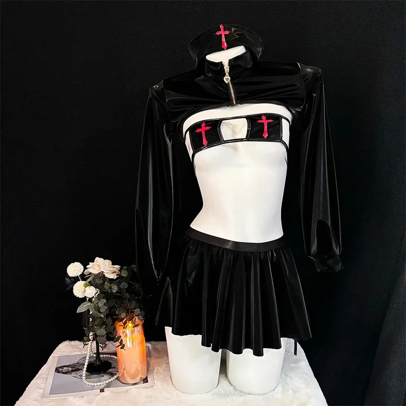 

Medieval Dark Female Knight Nun Uniform Cosplay Flowing Light Fight Combat Outfit Costume