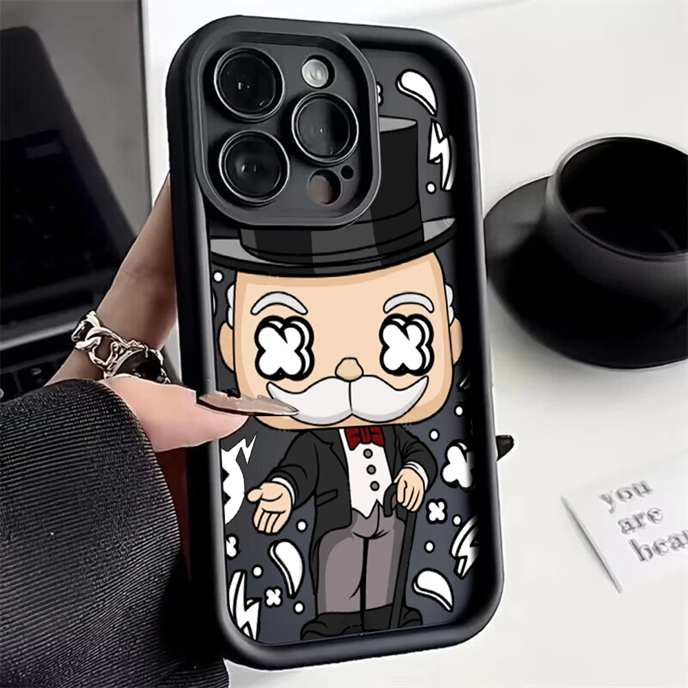 Cartoon Dollar Money Monopolys Phone Case for IPhone 15 14 13 12 11 Pro Max Mini XR XS X 7 8 Soft TPU Back Cover With Hand Strap