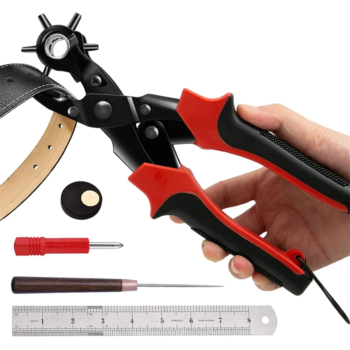 Leather Hole Punch Set, Professional Revolving Punch Plier Kit, Super Heavy Duty Rotary Puncher, Precision Multi Hole