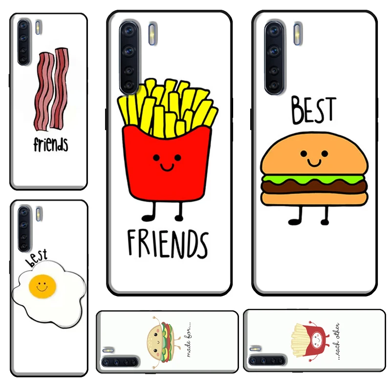 BFF Best Friends Burger and Fries Food Case For OPPO A78 A76 A96 A54 A74 A94 A5 A9 A31 A53 A15 A16 A17 A52 A72 A91 A93 A77 A57s