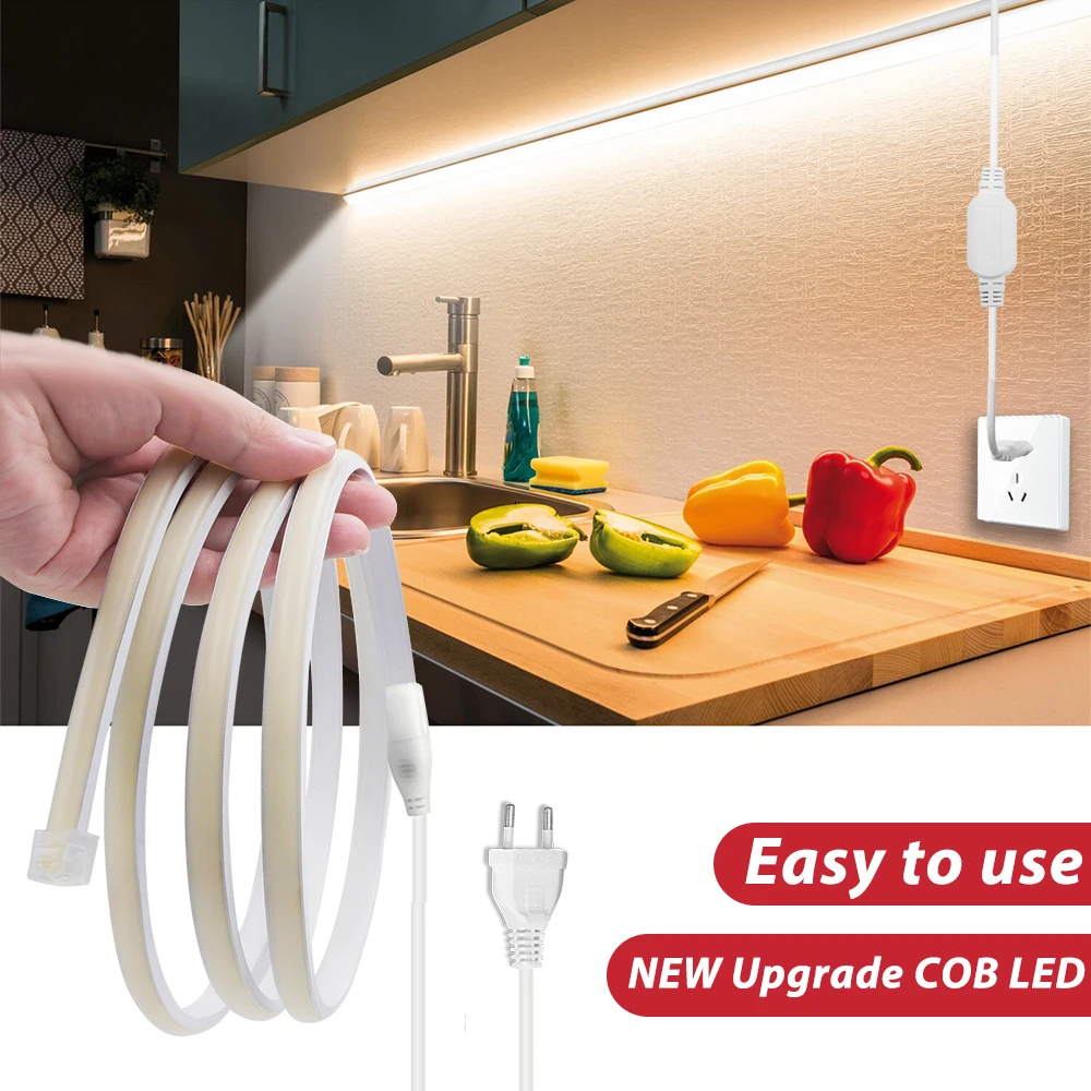 220V COB LED Neon Light Strip With Adhesive Tape 10M 20M 30M 288Leds/M IP65 Soft Cuttable Ribbon Kitchen Home Linear Lighting