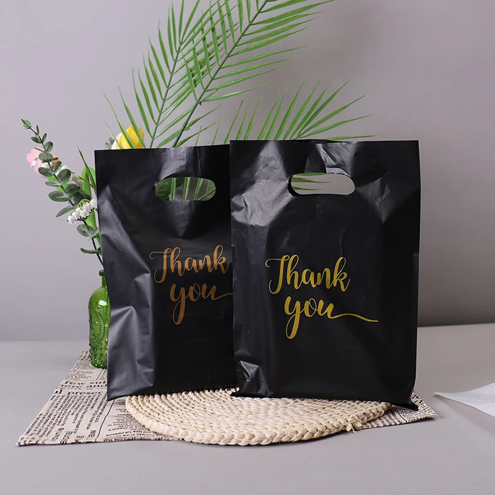 100Pcs Plastic Thank You Jewelry Gift Packaging Bag Wedding Birthday Guest Present Wrap Shop Candy Pastry Store Shopping Pouches