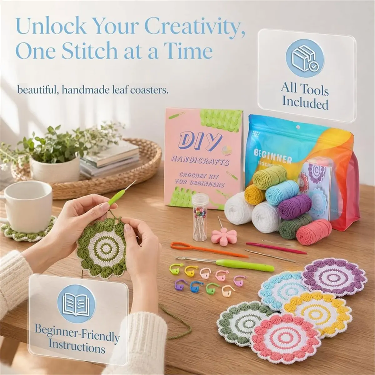 Crochet Kit for Beginners, 6 PCS Crochet Beginner Kit, Crochet Hooks, Learn to Crochet Kits for Adult Beginners