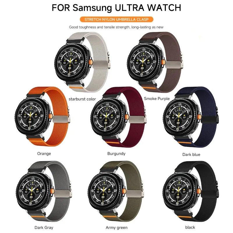 Correa de nailon para samsung galaxy watch ultra 2025, pulsera transpirable para galaxy watch 8, 40mm/44mm/8, banda clásica con hebilla de paracaídas