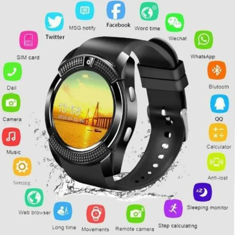 New V8 PLUS Smart Watch Supports SIM Card Sync Connection Whatsapp Twitter Facebook Men Women Sports Waterproof Pedometer Watch