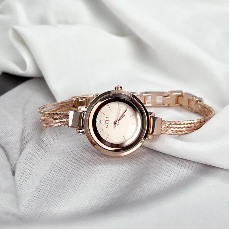 Women Luxury Round Dial Quartz Watch Multi Layer Snake Chain Gold Bracelet Wristwatch Elegant Ladies Dress Jewelry Gift