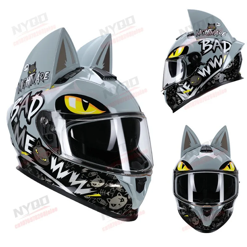 Motorcycle Full Face Helmet for Women White and Pink Cat Ear Helmet DOT Approved Men's All Season Off-road Safety Helmet - view 5