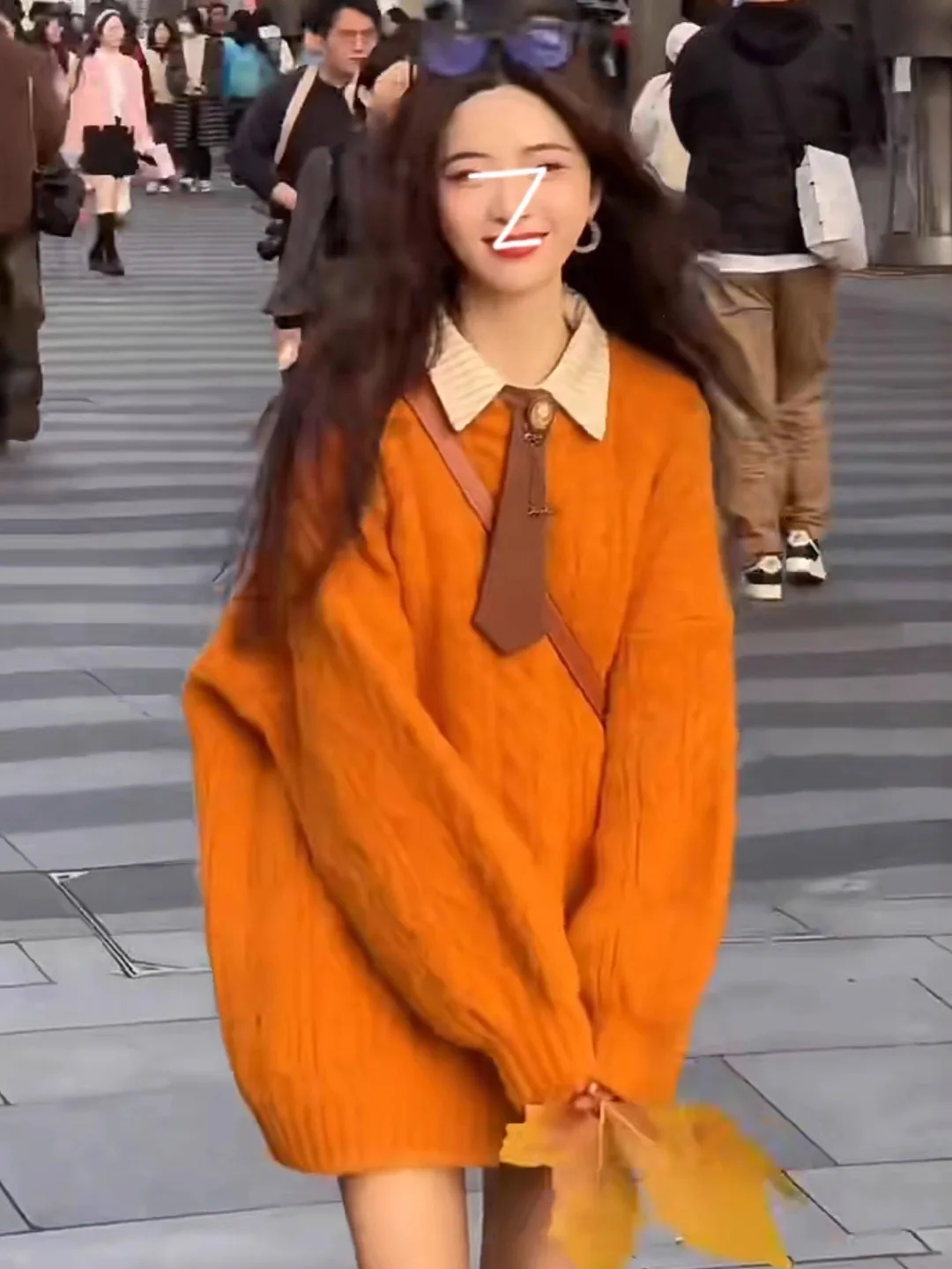 

Dopne Orange Twist Long Sve Knitted Sweater Women's Loose Fit Autumn Winter Slimming Mid-Length Knitwear Unique Beau