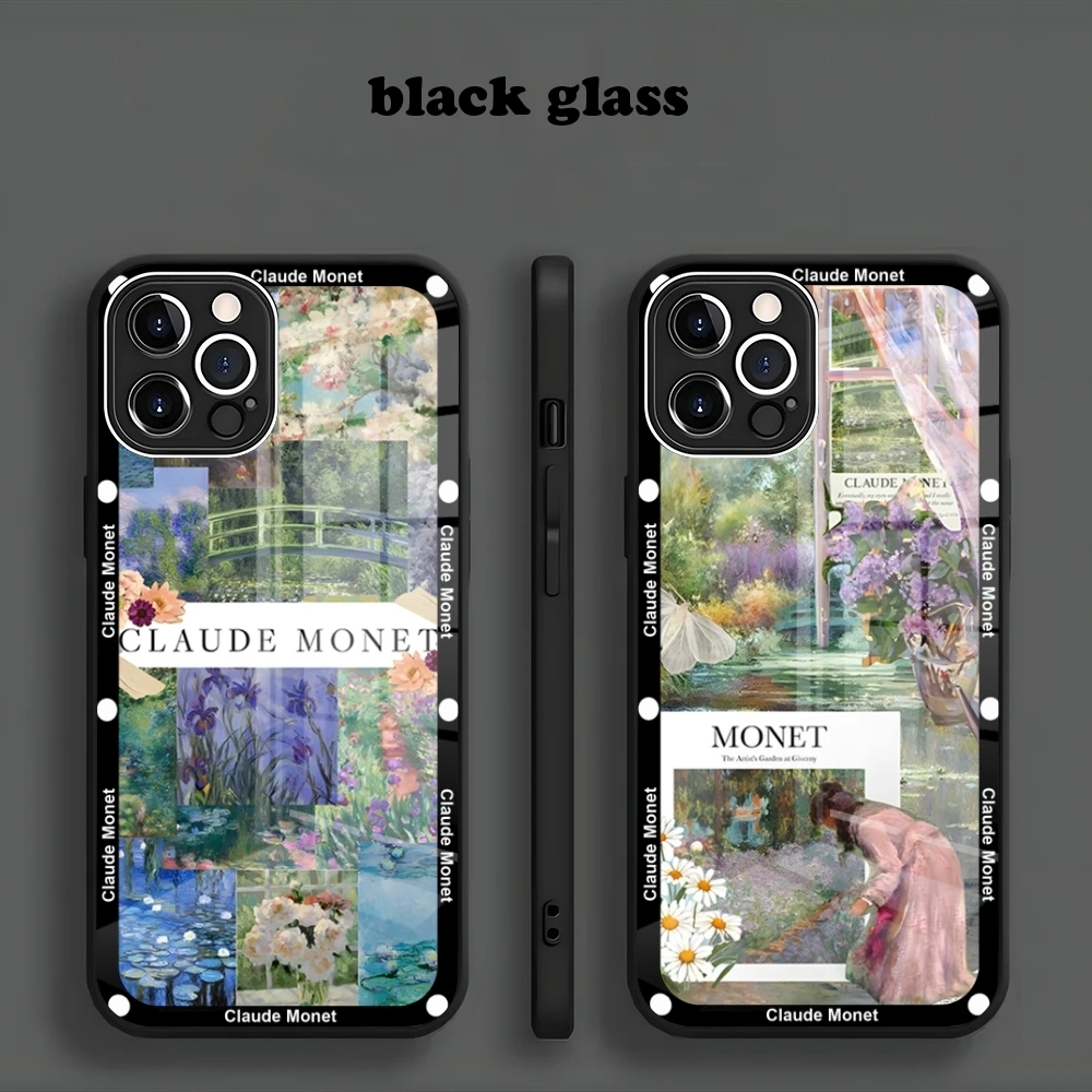 Claude Monet Art luxury phone case new for Iphone 15 14 13 12 11 Pro Max X XS XR 7 8 Plus 2020 SE Metallic Paint Glass