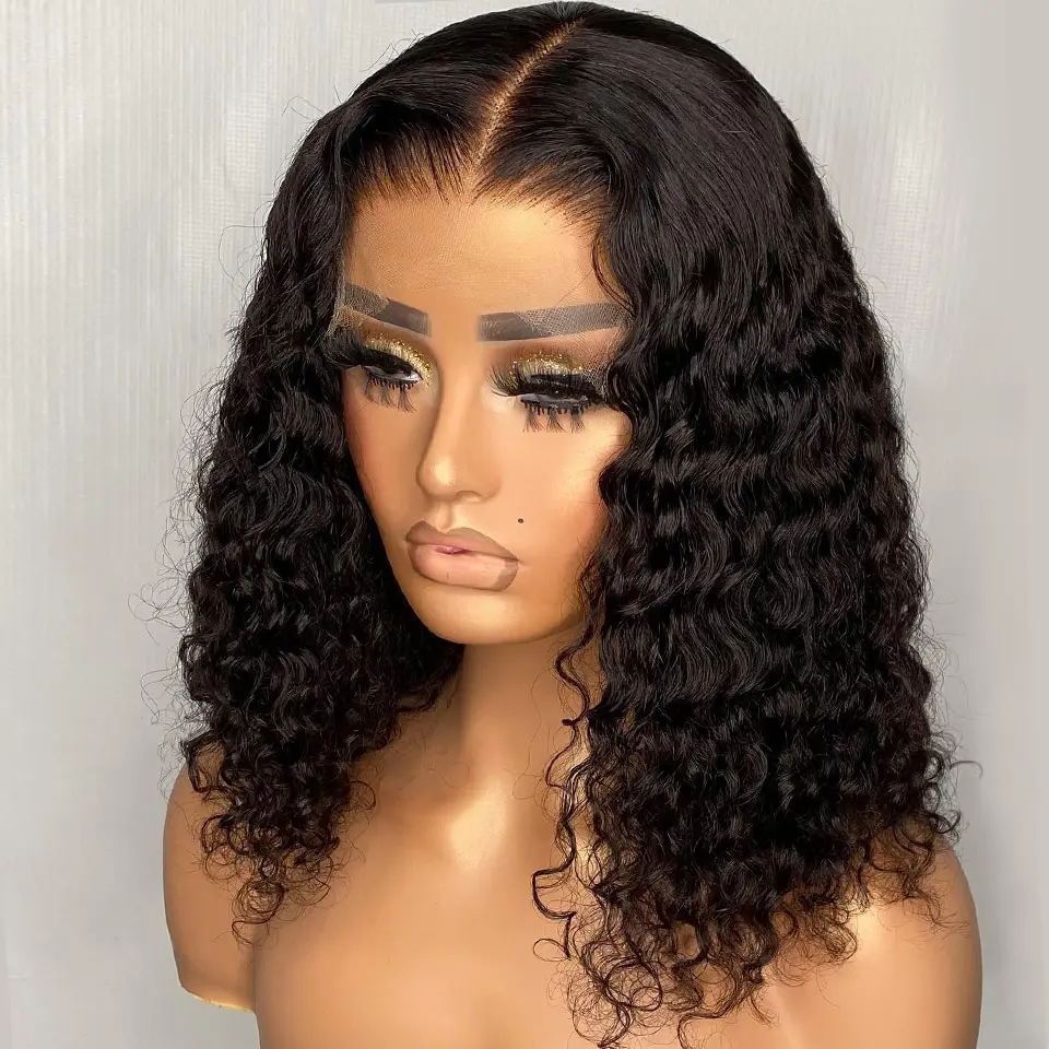 Glueless wig Human Hair Ready to Wear Curly Bob Wigs PrePluck With Baby Hair Deep Water Wave Lace Wig shipping from South Africa image 2