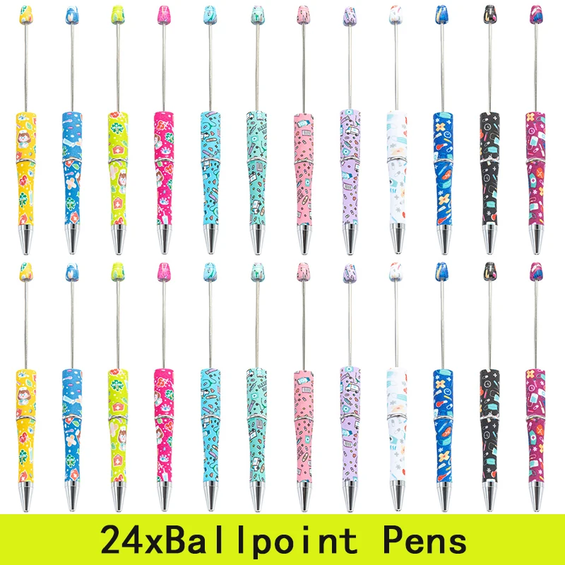 

24Pcs DIY Plastic Beaded Pen Nurse's Day Ballpoint Pen Wholesale Spinning Beaded Pens