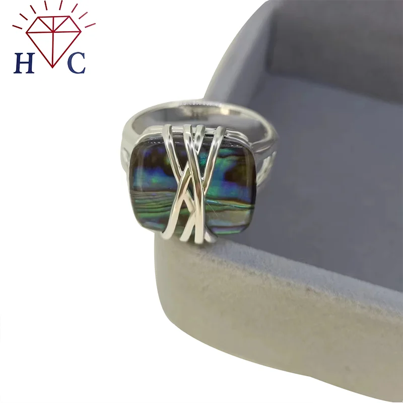 

women's colorful abalone shell ring with copper texture Ins style fashionable jewelry with multiple ring sizes available