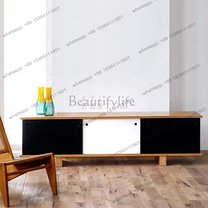 Modern simple dining side storage cabinet living room black and white color-blocking TV cabinet