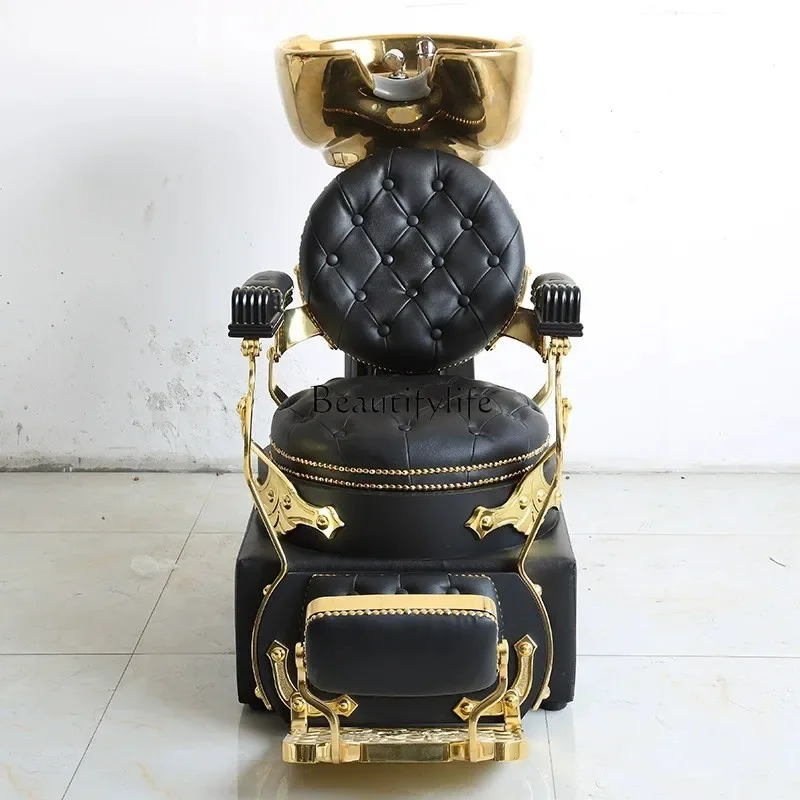 

03.*Hair salon retro gold massage shampoo bed barber shop shampoo recliner