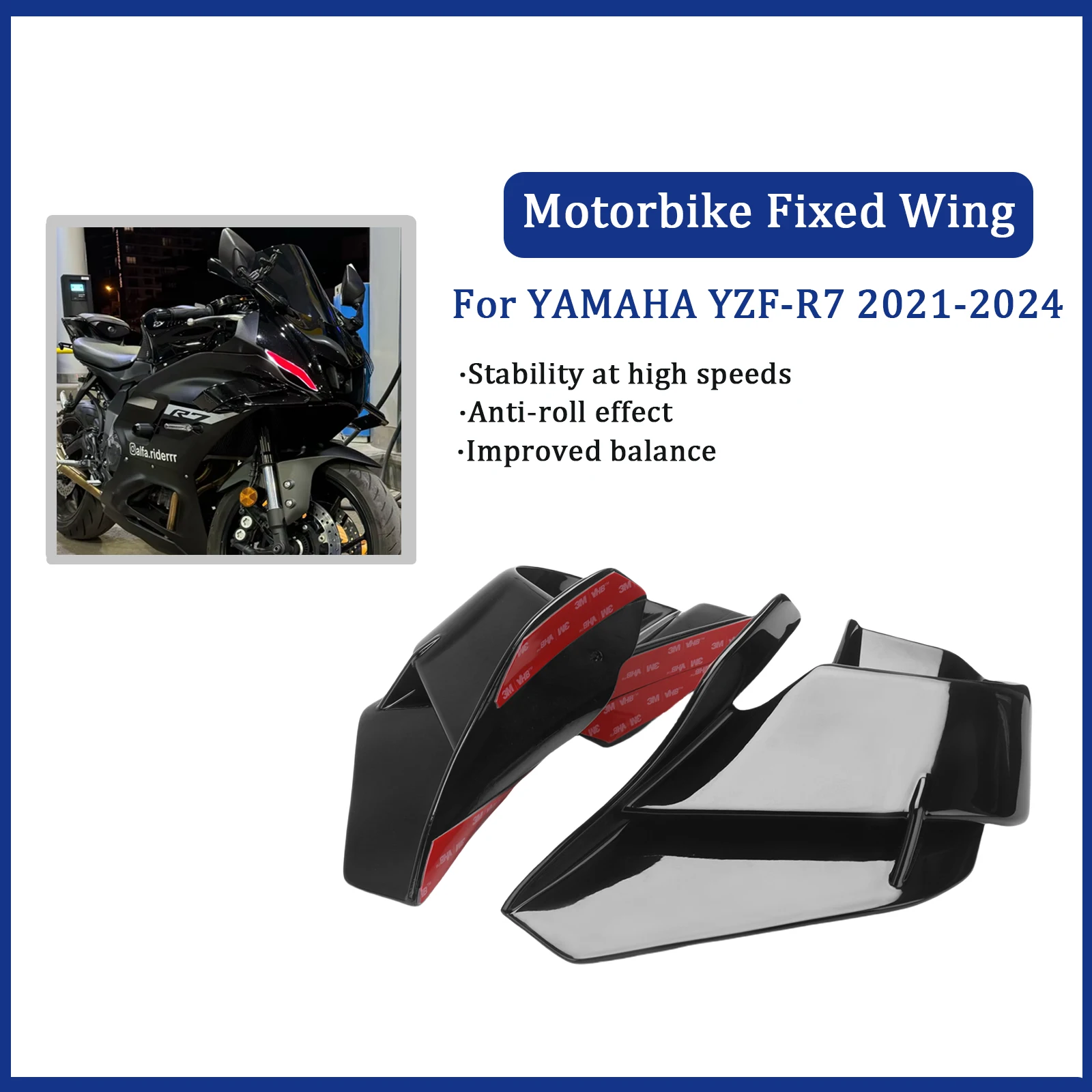 For YAMAHA R7 YZF R7 YZFR7 R7 2021 2022 2023 1pair Fixed Wind Wing Motorcycle Wing Aerodynamic Fairing Matte Black Accessories