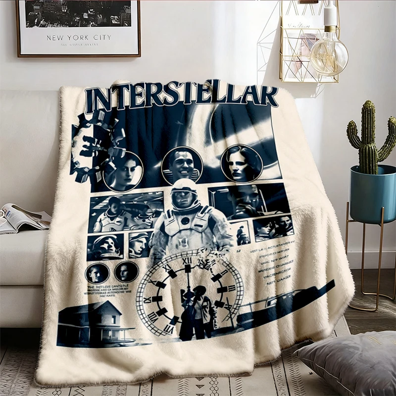 Interstellar Movie Poster Flannel Blanket Space Film Collage Comfy Blanket