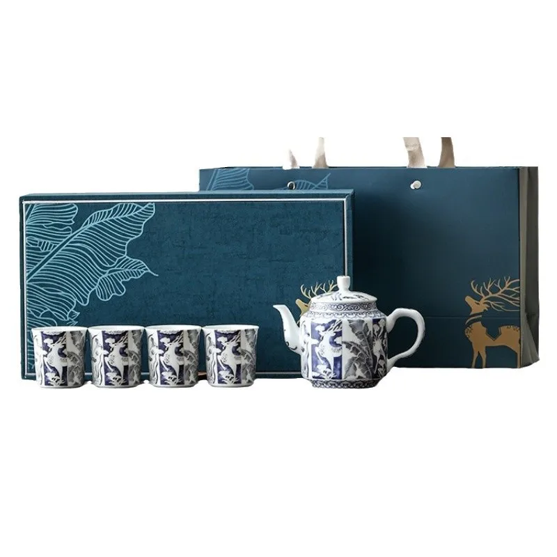 

Silk silver high-end tea set, one pot and four cups of ceramic brewing teapot teacups, free newcomers, housewarming