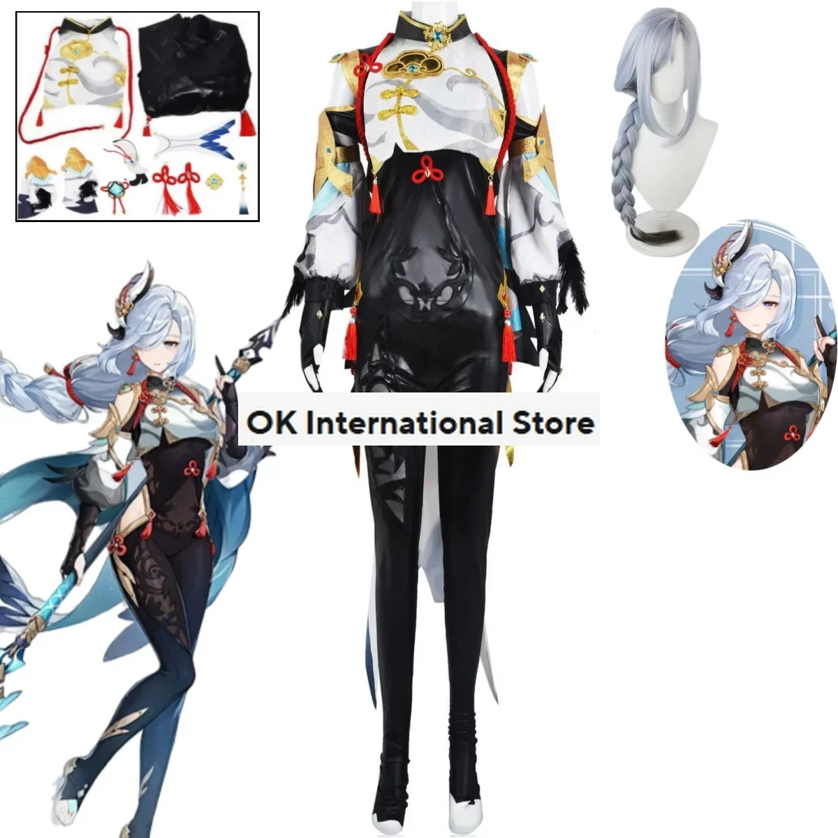 Game Genshin Impact Shenhe Coffee Kostum Combat Costume Anime Dress Uniform Halloween Crazy Party Carnival Performance Set