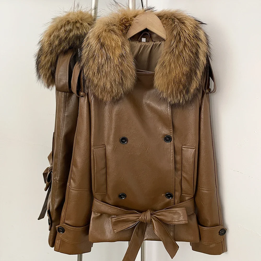 

Пальто из натурального меха енота, новые куртки и пальто, высококачественная женская одежда, куртка из натурального меха, повседневная куртка из искусственной кожи для женщин