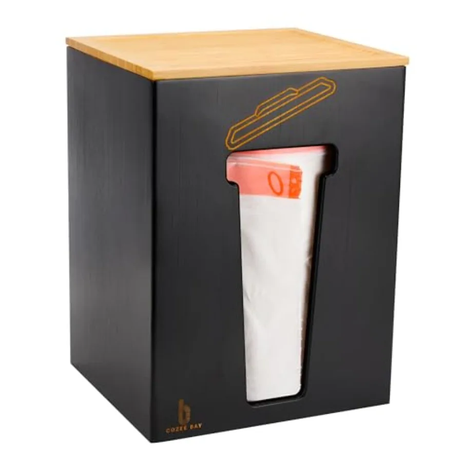 

Bamboo Trash Bag Dispenser with Lid, Trash Bag Holder Organizer, Garbage Dispenser for Kitchen Countertop, Under Sink and Wall