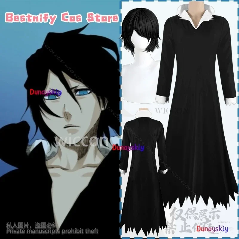 CosplayYhwachh Cosplay Anime BLEAA disfraz largo negro gótico traje de mago guapo uniforme de moda pelucas Cos fiesta de Halloween personalizado