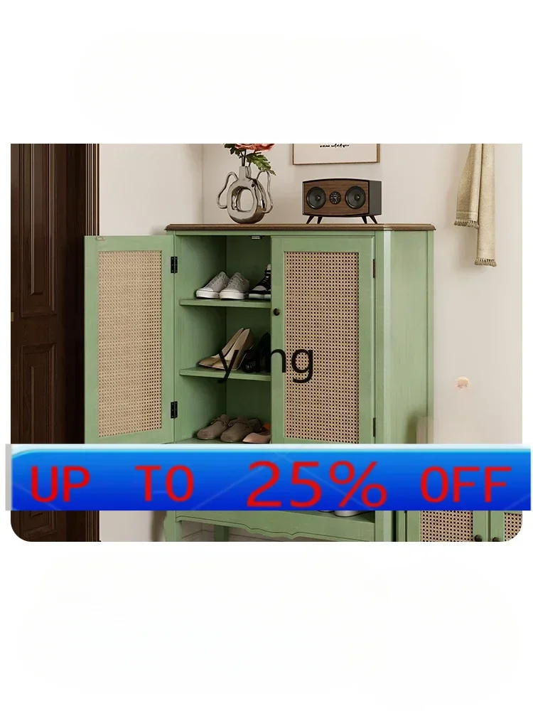 

Lmm retro shoe cabinet home door large capacity solid wood living room integrated entrance cabinet