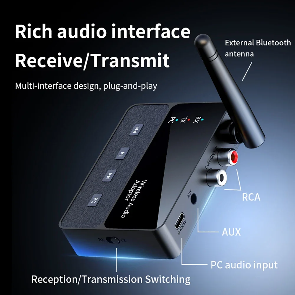 Kebidumei Wireless Audio Adapter Bluetooth6.0 Receiver Transmitter HiFi Lossless Sound Stereo Music 3.5mm AUX RCA Jack For PC TV