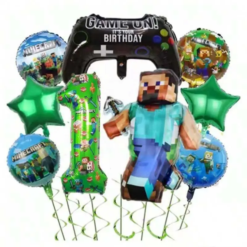 Minecraft Game Controller Number 1-9 Foil Balloon Set Pixel Steve Balloons  Birthday Party Decor Photo Prop Game Fan Supplies