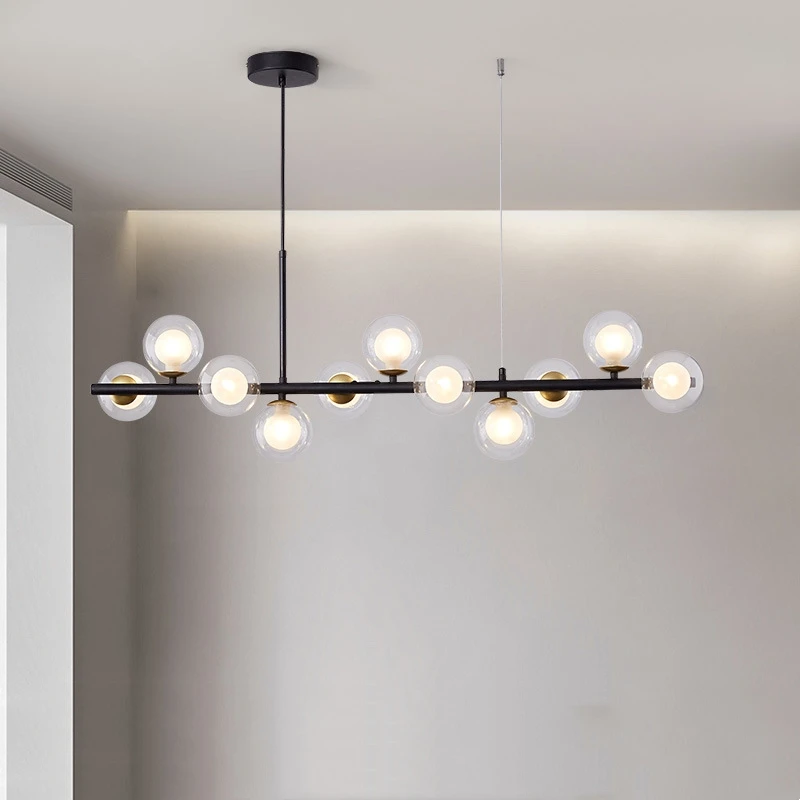 Modern Long Sala De Jantar Lustres Bola De Vidro Abajur Luz Sobre A Mesa Cozinha Escritório Lâmpada Pingente Home Decor Luminárias