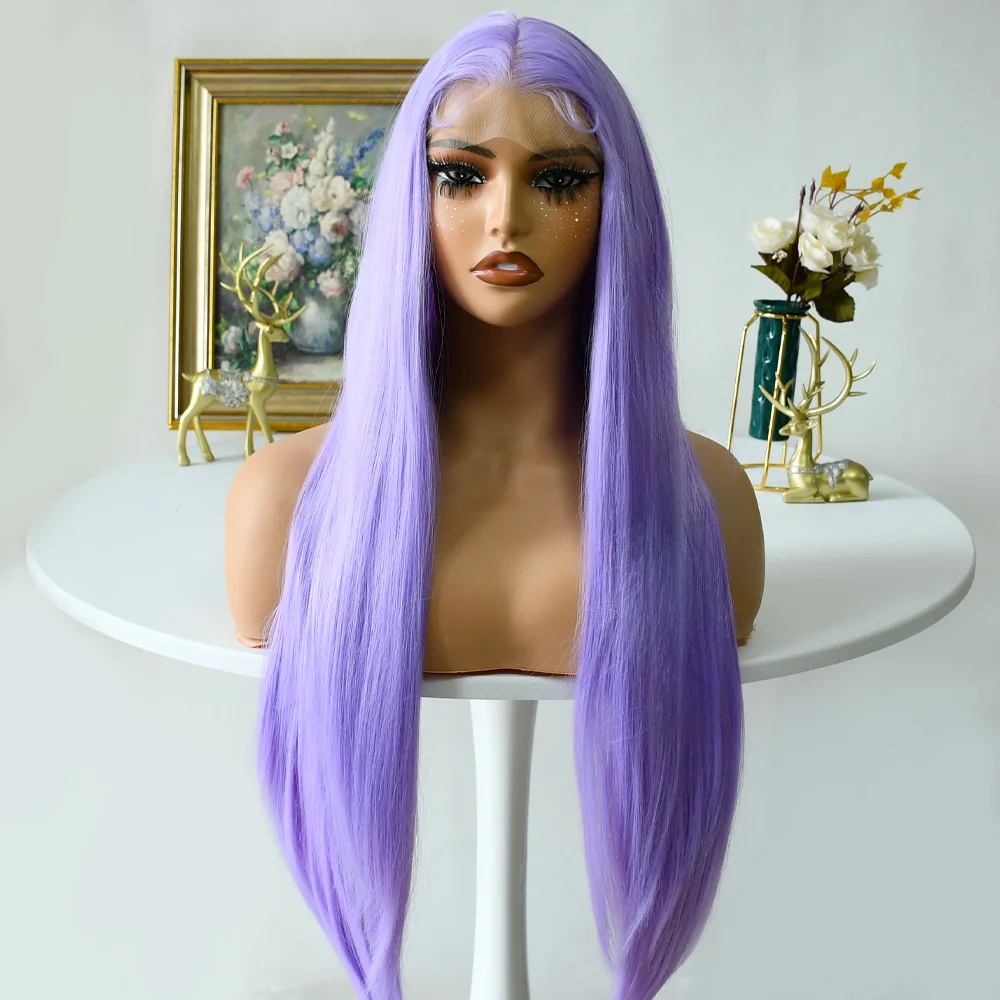 Light Purple Wig Long Silky Straight Free Part Synthetic Lace Front Wigs Heat Resistant Fiber Wig for Women Daily Party Cosplay