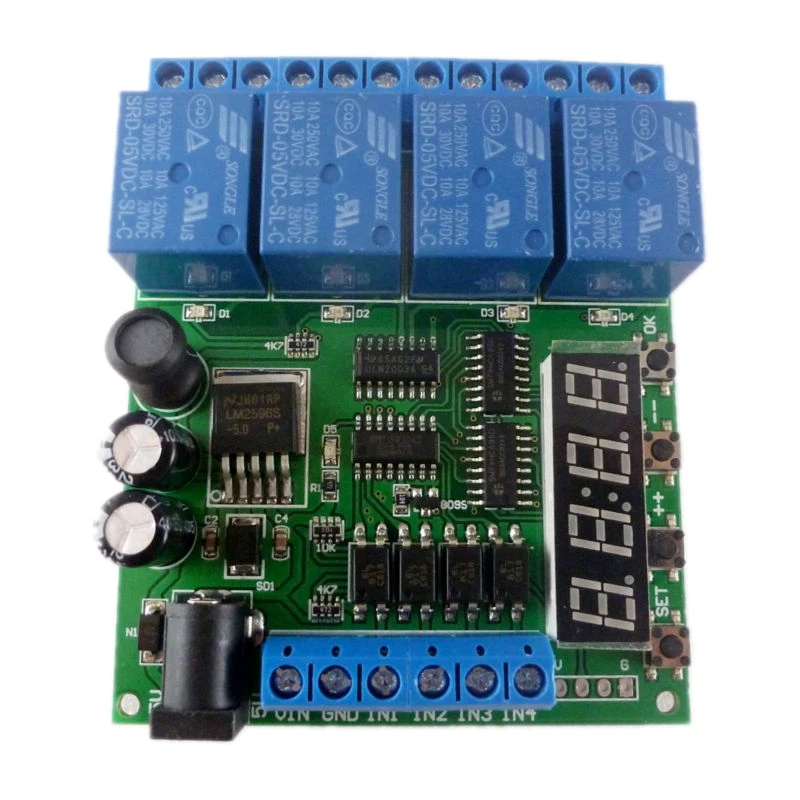 

DC 12V 4 CH Multifunction Cycle Delay Timer Relay Module Timing Loop Interlock Self-locking Momentary Bistable Monostable