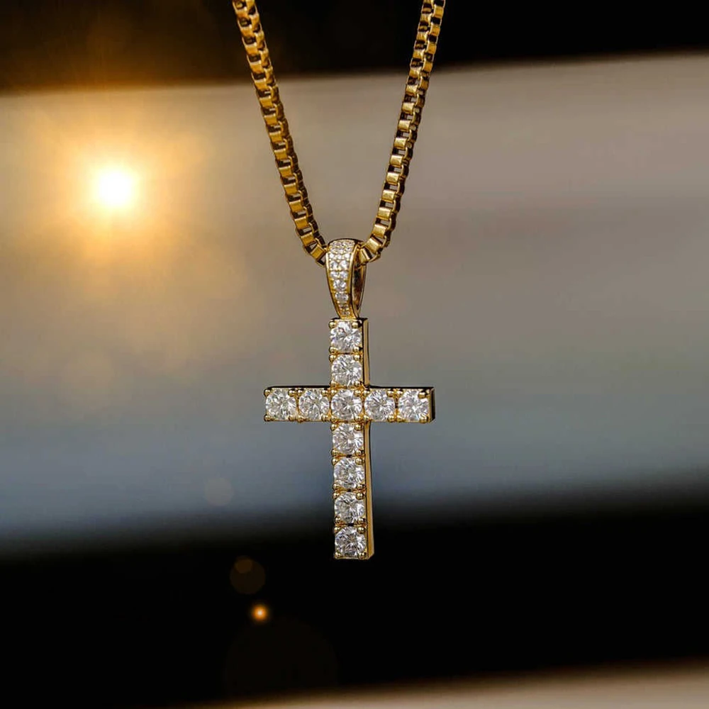 Fashion Simple Bling Cross Jewelry Iced Out Cubic Zirconia Diamond 18k White Gold Plated Cross Pendant Necklace For Men Women