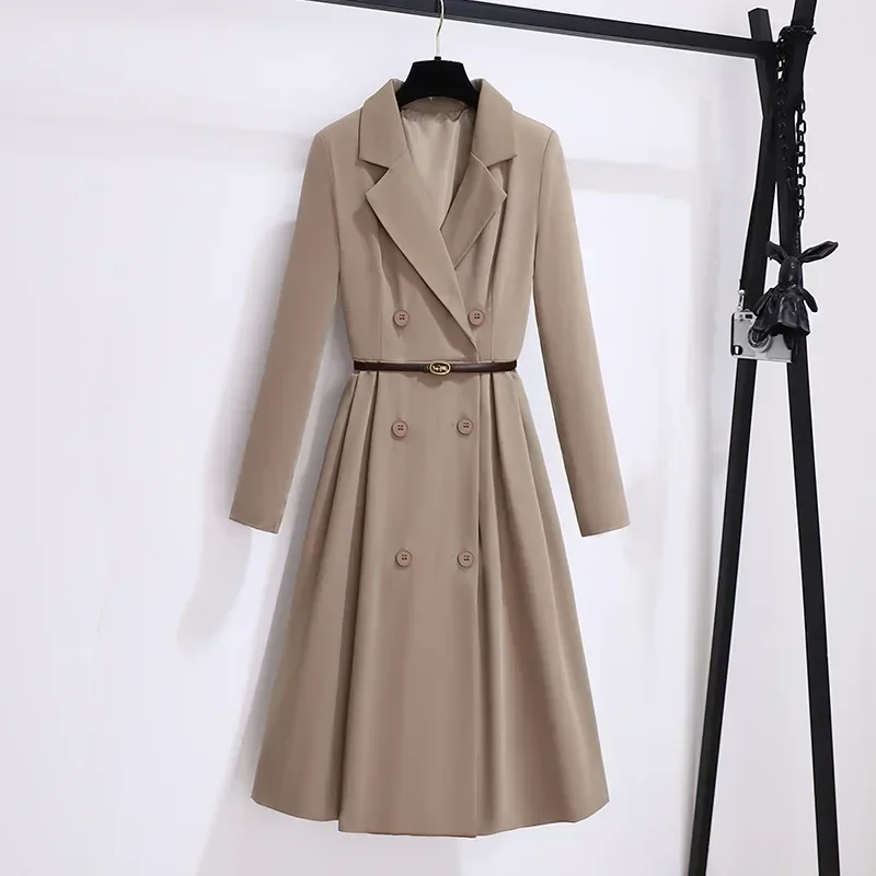 Costumes formels pour femmes, blazer 1 pièce, veste longue avec ceinture, double boutonnage, tenue de travail pour femme de bureau, robe de Rh, manteau d'automne