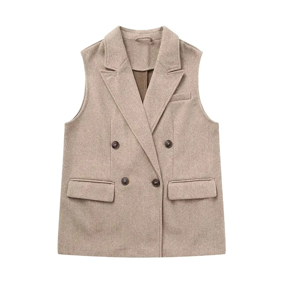 Tangada 2024 Autumn Winter Women Solid Woolen Waistcoat Vintage Sleeveless Female Coat BE0246