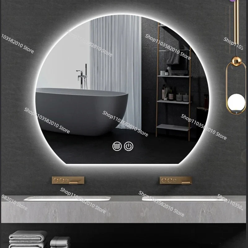 Home Touch Screen Bath Mirrors  Smart Semicircular Bathroom Mirrors Simple Vanity Mirror with LED Light for Bathroom