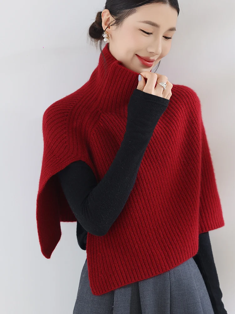 CHICCU المرأة 100% الكشمير متماسكة البلوز شالات الياقة المدورة شال سميك الخريف الشتاء موضة كاذبة طوق معطف سترة التفاف #3