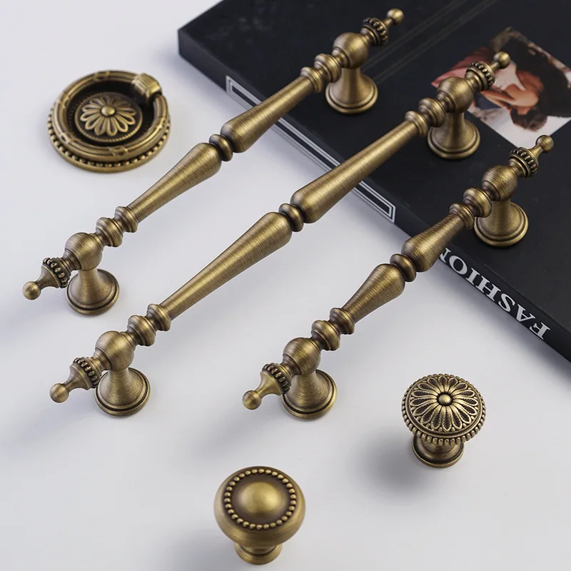 French Brass Handle Cabinet Door Bright Chrome American Style Cabinet Retro Wardrobe Shoe Cabinet Wine Cabinet Light Luxury Door
