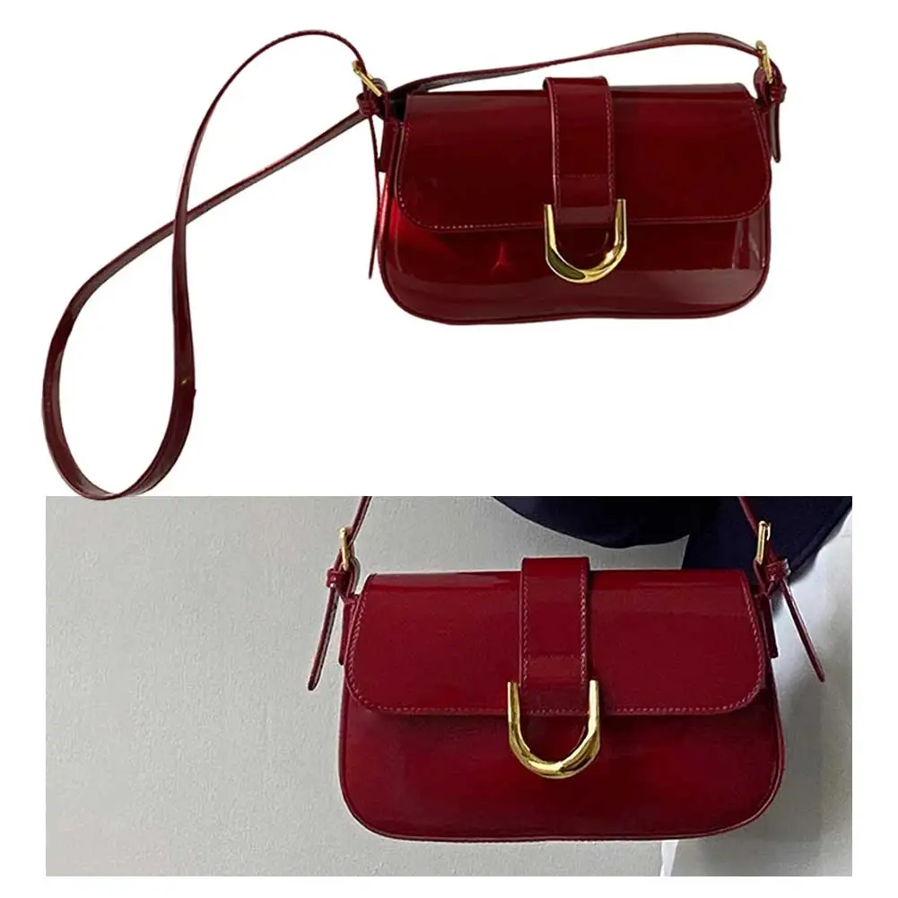 

Women Messenger Bag Strap Adjustable Patent Leather Shoulder Bag Casual Vintage Tote Handbag Retro Armpit Bag Girl Stylish Purse