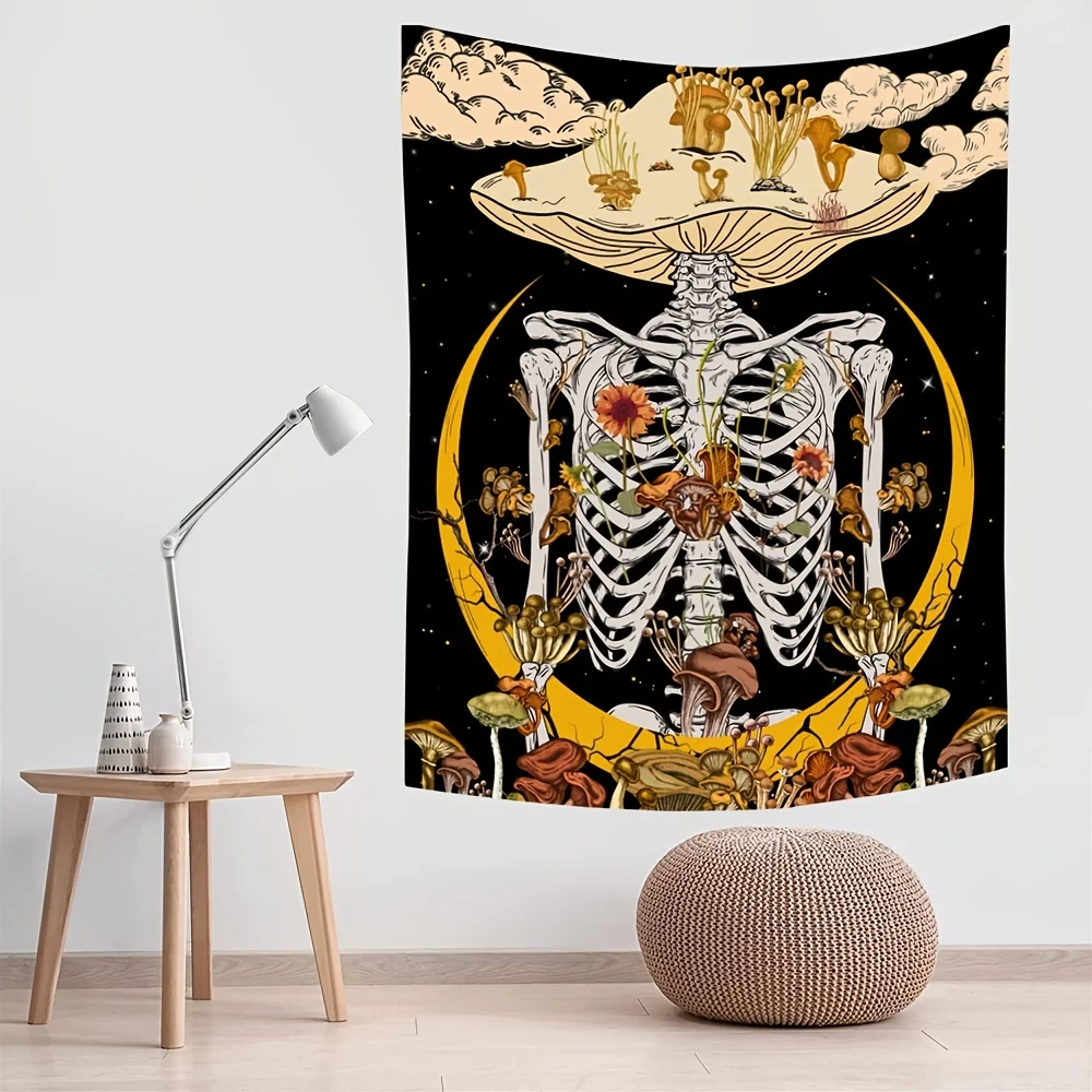 VIKAMA Fantasy Pilz Totenkopf Wandteppich Totenkopf, Stern, Mond, Wolke, Pilz Wandkunst Wohnzimmer Sofa Akzent Wand Raumdekoration