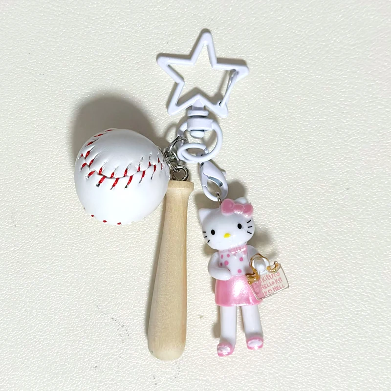 Cartoon Charms Baseball Bat Gloves Hello Kitty Keychain Kawaii Strawberry Hello Kitty Sports Keychain Bag Pendant Phone Keychain