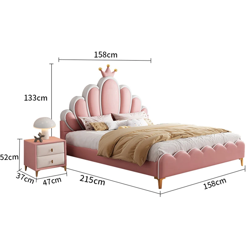 Set Home Use pink Flower Model Princess Bed Upholstered Leather Children's Bed for Girl Fancy Modern Children's Bed with Storage