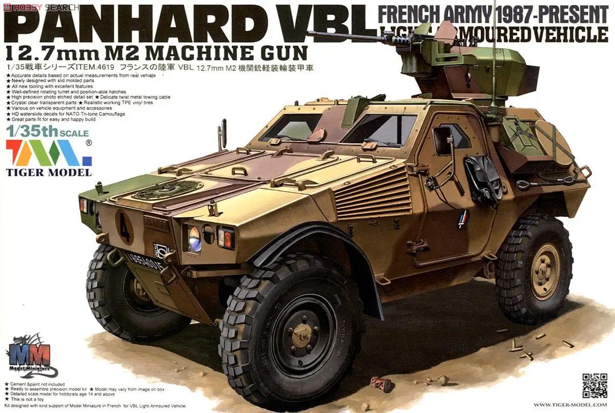 Tiger-vehículo blindado del ejército francés, modelo 1/35, escala 4619, PANHARD VBL, 12,7mm, M2 MG