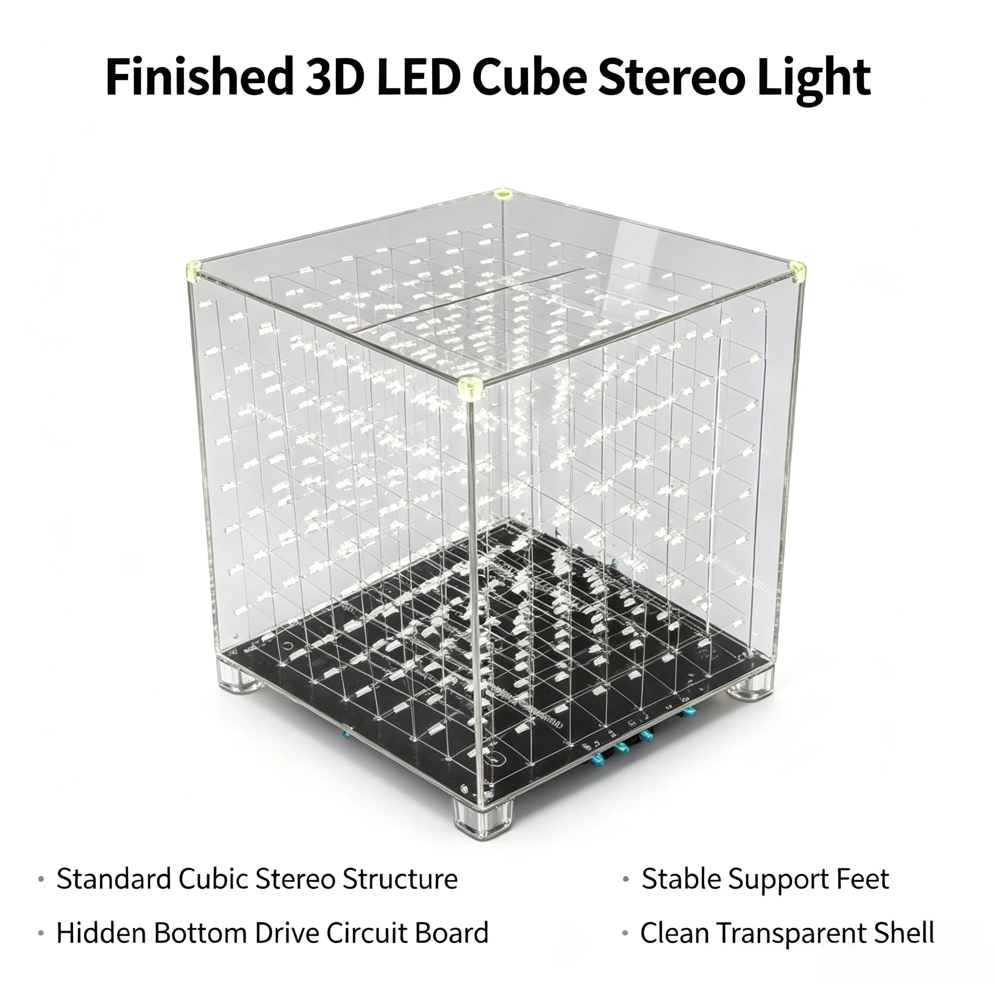 8x8x8 LED Cube Kit Finished Product, 3D8 CUBE8 RGB LED Matrix with Acrylic Case & IR Remote Wireless Control