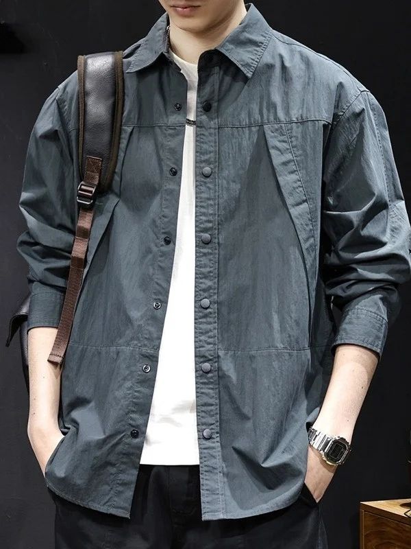 

Американская повседневная мужская длинная све irt, универсальная рабочая одежда, весна-осень, новая мода, полиэфирное волокно, не требующая глажки