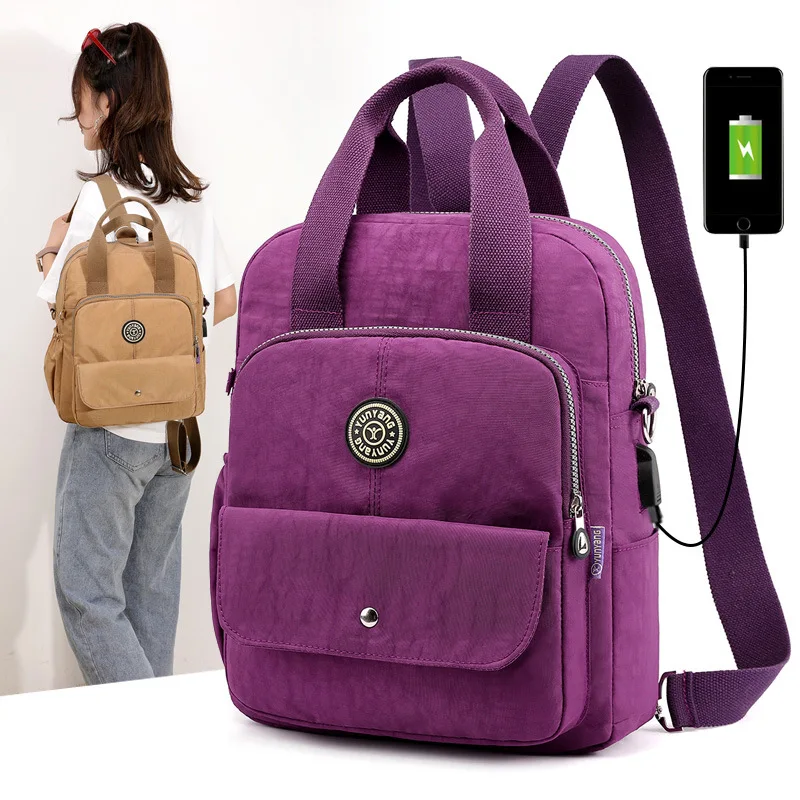 Women Multi‑Functional Computer Backpack External USB Convertible Crossbody Shoulder Handbag For Business Work Daily Trip