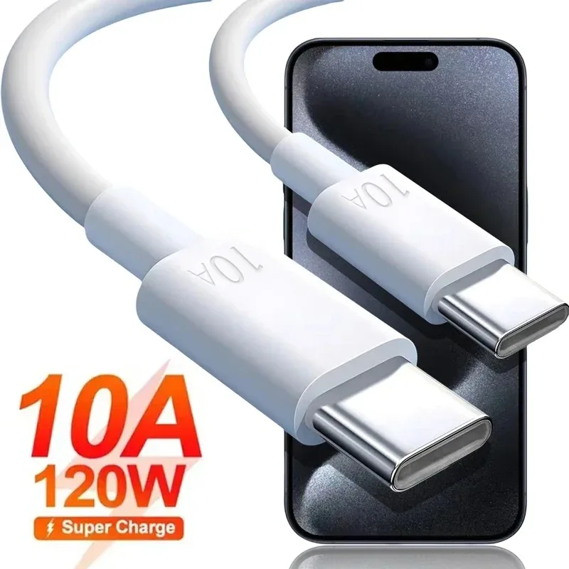 120W C To C Type-C Cable 10A Fast Charging Charger Wire Cord For iPhone 15 iPad Samsung Xiaomi USB C Fast Charging Phone Cable