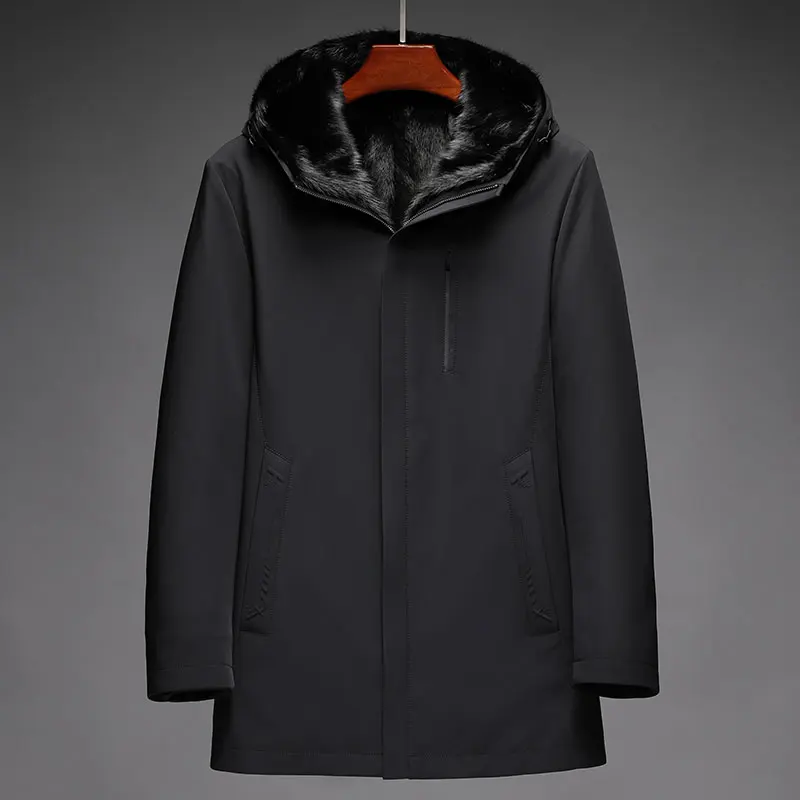 

Winter Real Fur Coat Men Clothing Mink Fur Liner Detachable Fur Coats for Man Hooded Warm Black Fur Jackets Casaco Masculino