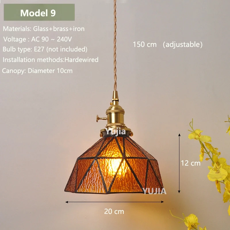 Hanglamp in meerdere stijlen Amberglas Lmapshade Messing Vintage bedlampje Verstelbare hanglamp Keukeneiland Eetkamer