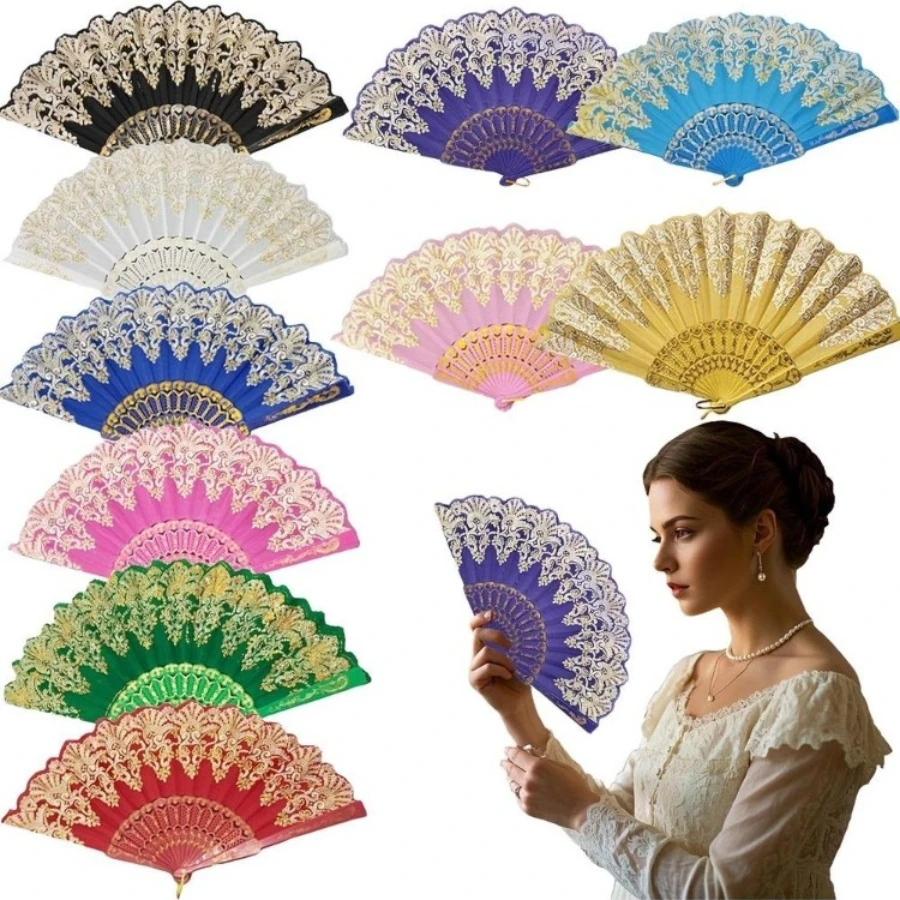 Éventail pliant espagnol à motif rétro, éventail pliant à fleur unique, éventail de danse chinoise, éventail Wing Chun, éventail espagnol en plastique pour femmes